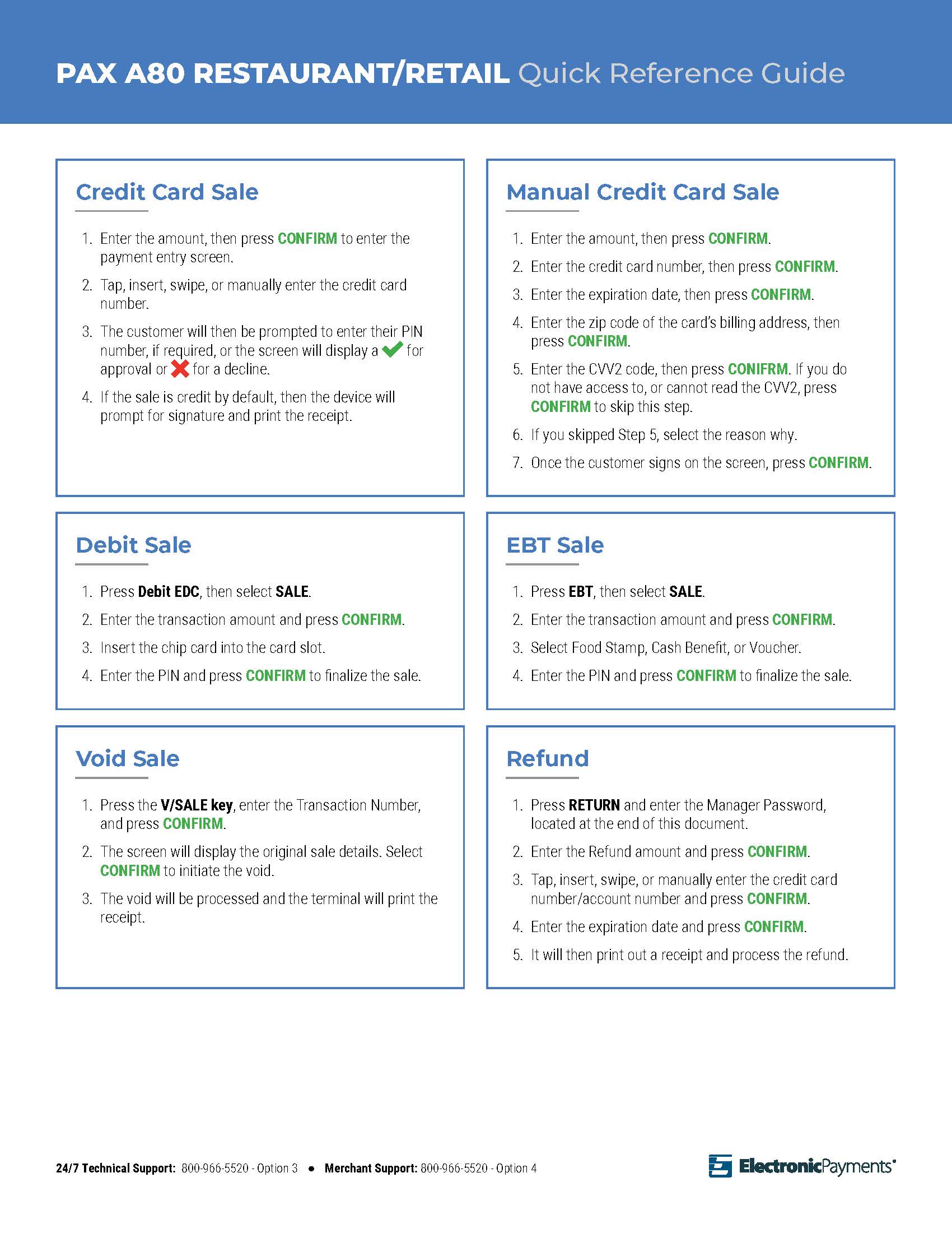 PAX A80 Quick Reference Guide